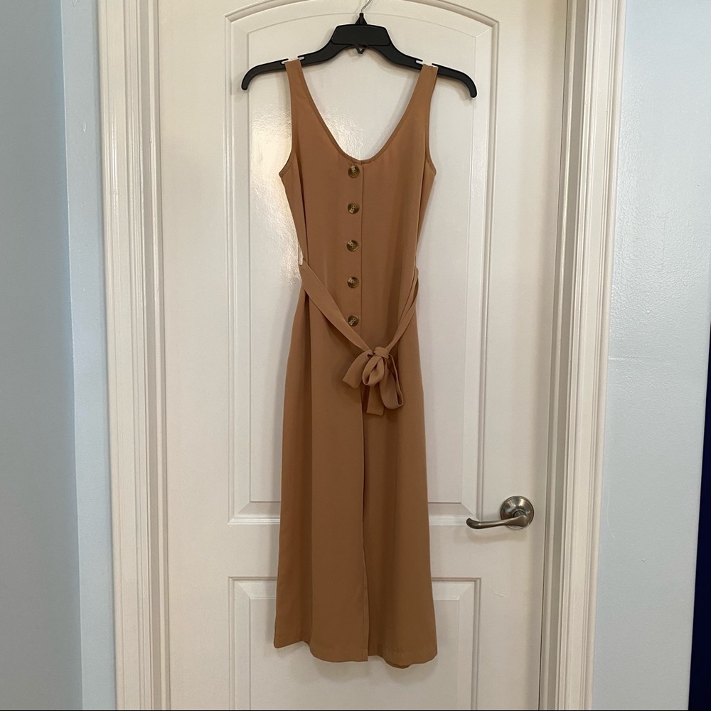 Cali Blue Tie Waist Button Sleeveless Camel Brown Jumpsuit Women's Size XS